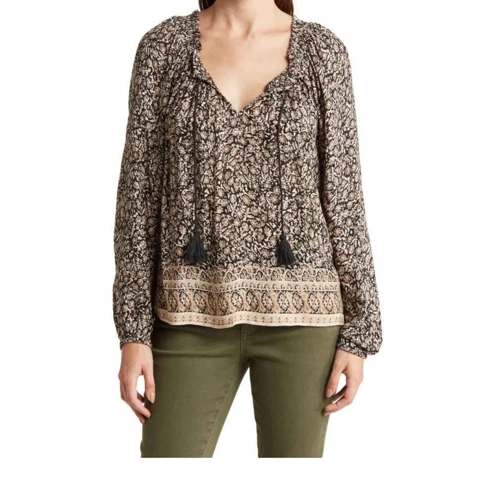 Lucky Brand Top Blouse Floral Print Boho Peasant- XL - Picture 2 of 7